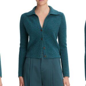 Vince Plush Cashmere Polo Cardigan / XS (Color: Heather Sea Quartz)